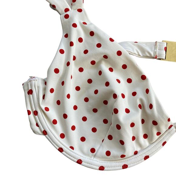 Onia x WeWoreWhat Polka Dot Underwire Bikini Top Cap Sleeve Red L Retro - Picture 5 of 8